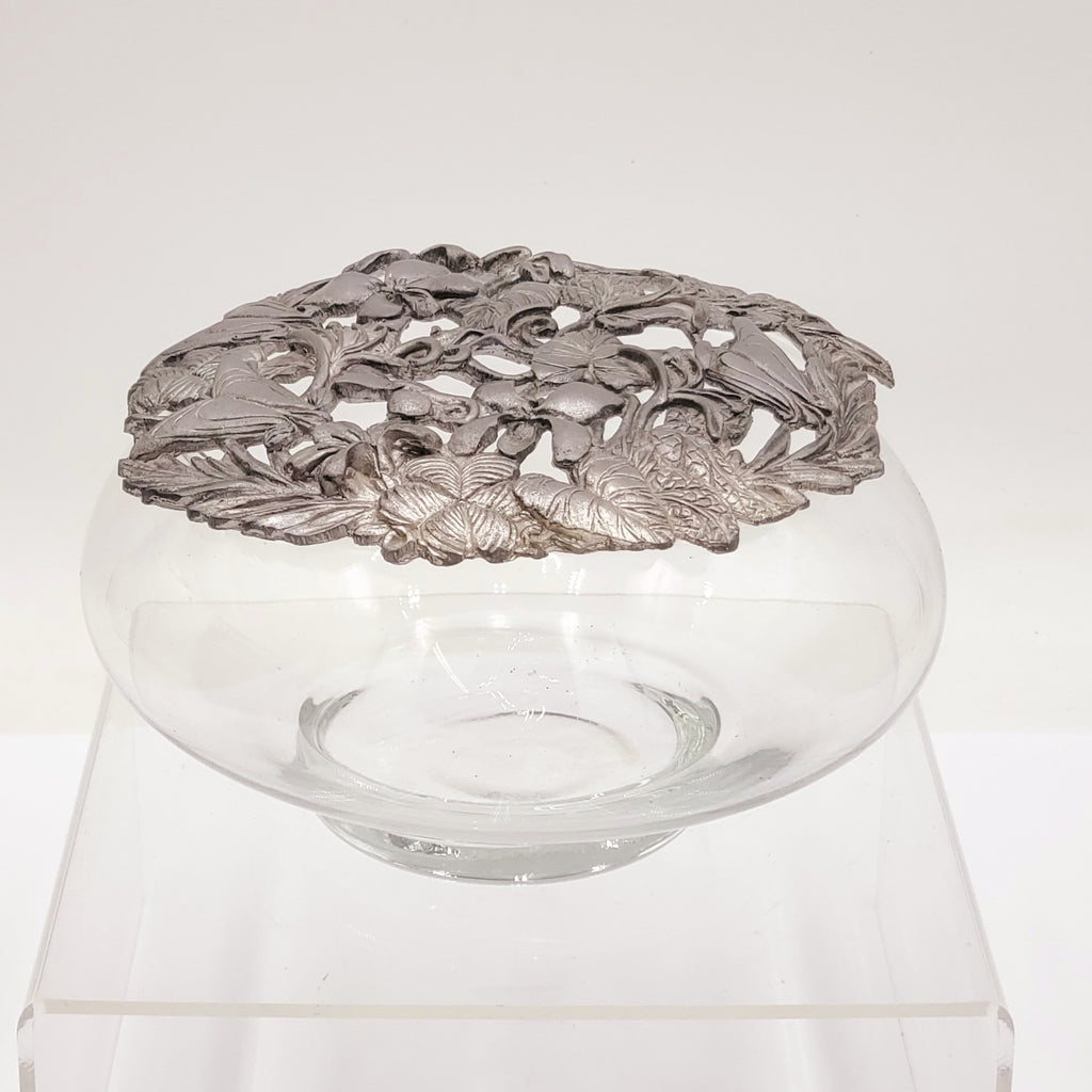 Metzke Pewter Glass Potpourri Flowers Dish