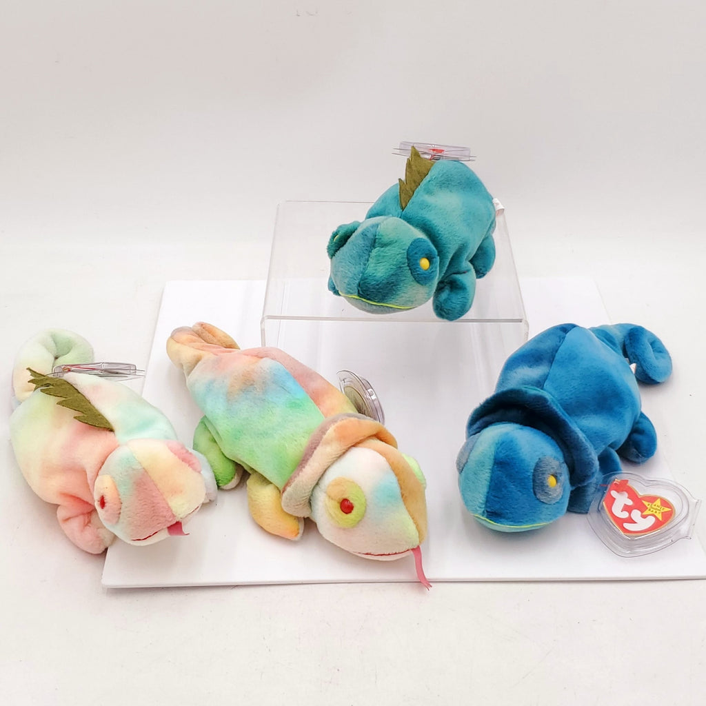 1997 Beanie Babies 4 Pack- Iggy the Iguana, Rainbow the Iguana, Rainbow the Chameleon and Iggy the Tie Die Iguana