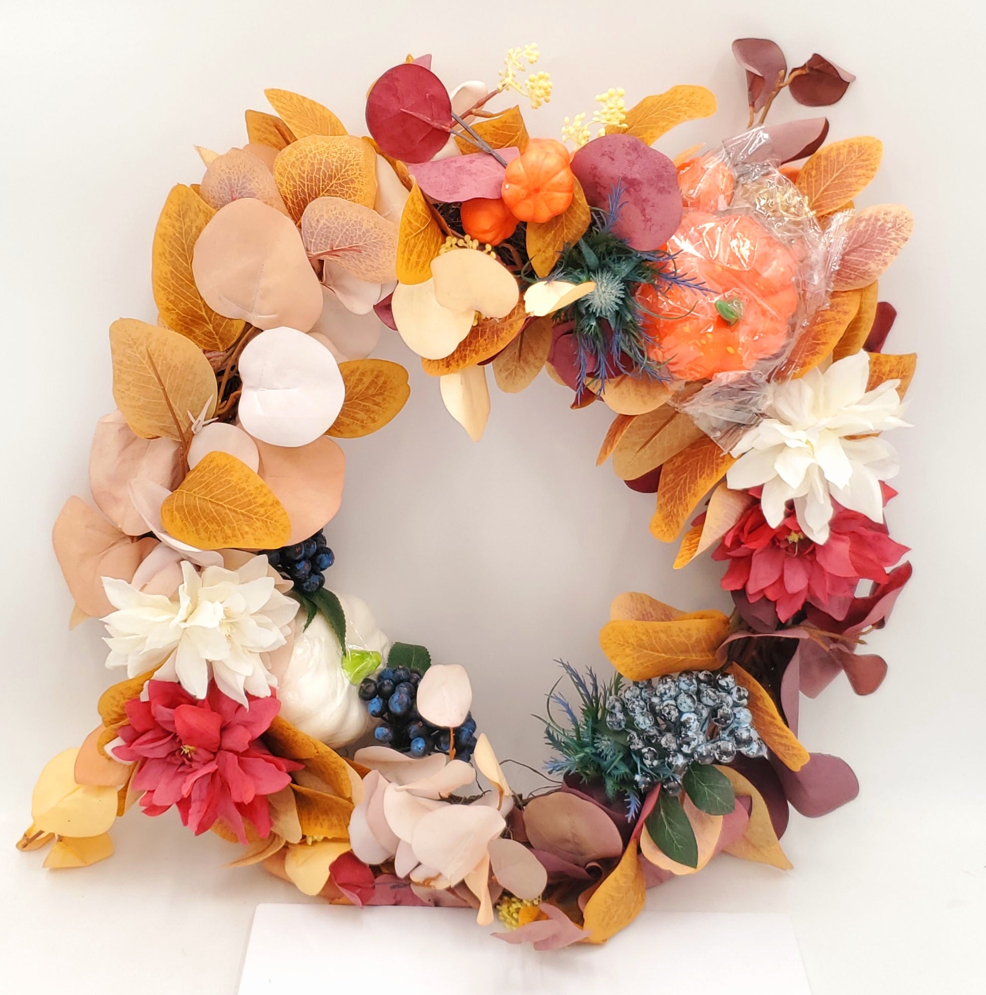 24Inch Fall Wreaths for Front Door,Fall Wreath,Fall Decorations for Home,Autumn Wreaths with White Pumpkins