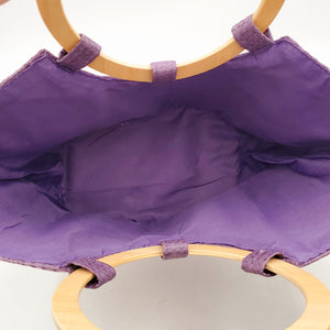 Purple Woven Tote Bag Wit Wooden Handles