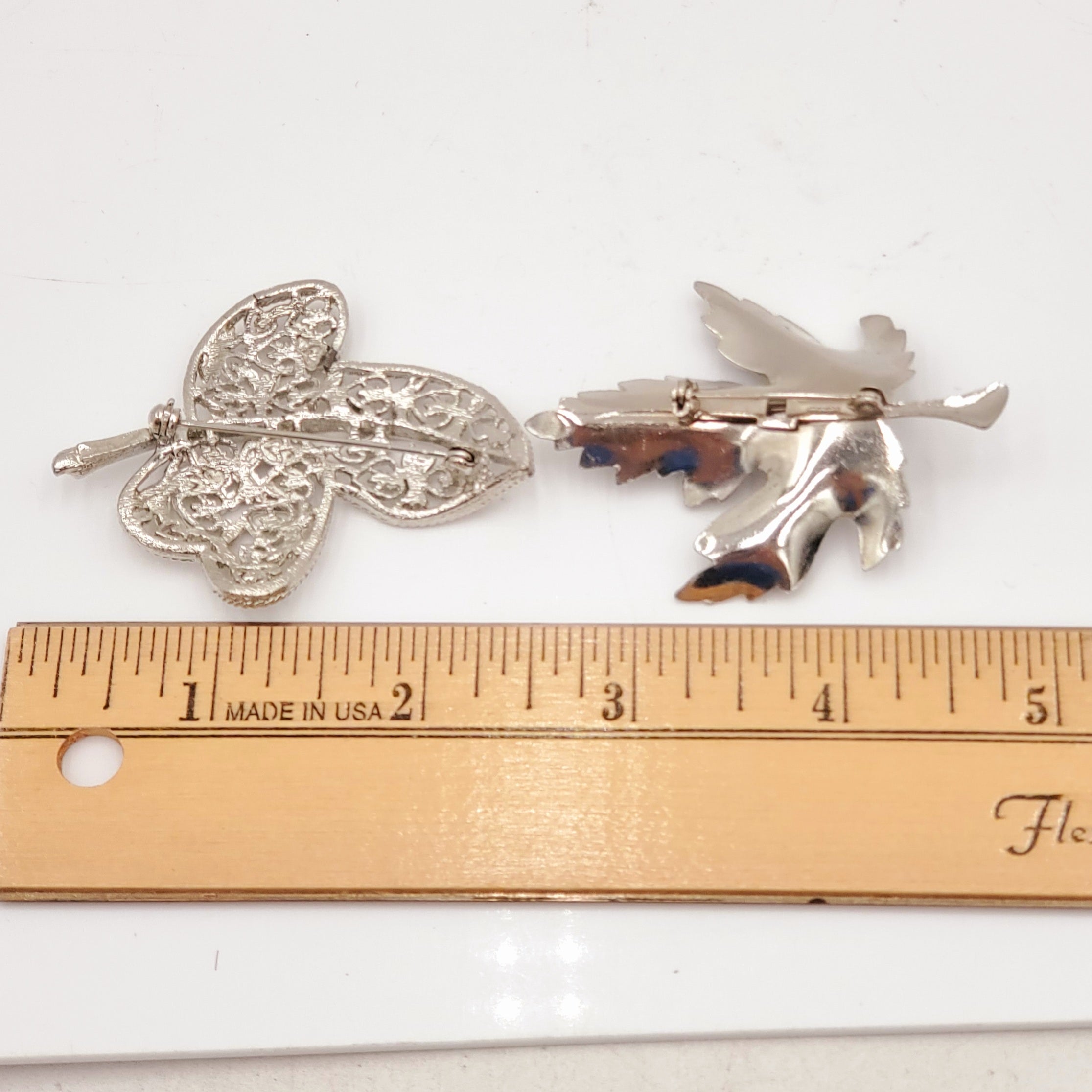 2 Piece Silver Leaf Brooch Set