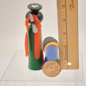 Vintage Hand Painted Wooden Bobblehead Kokeshi  Doll Couple
