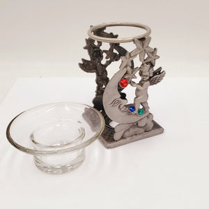 Pewter & Glass Votive Tea Light Candle Holder/Oil Burner Fragrance Warmer 5"