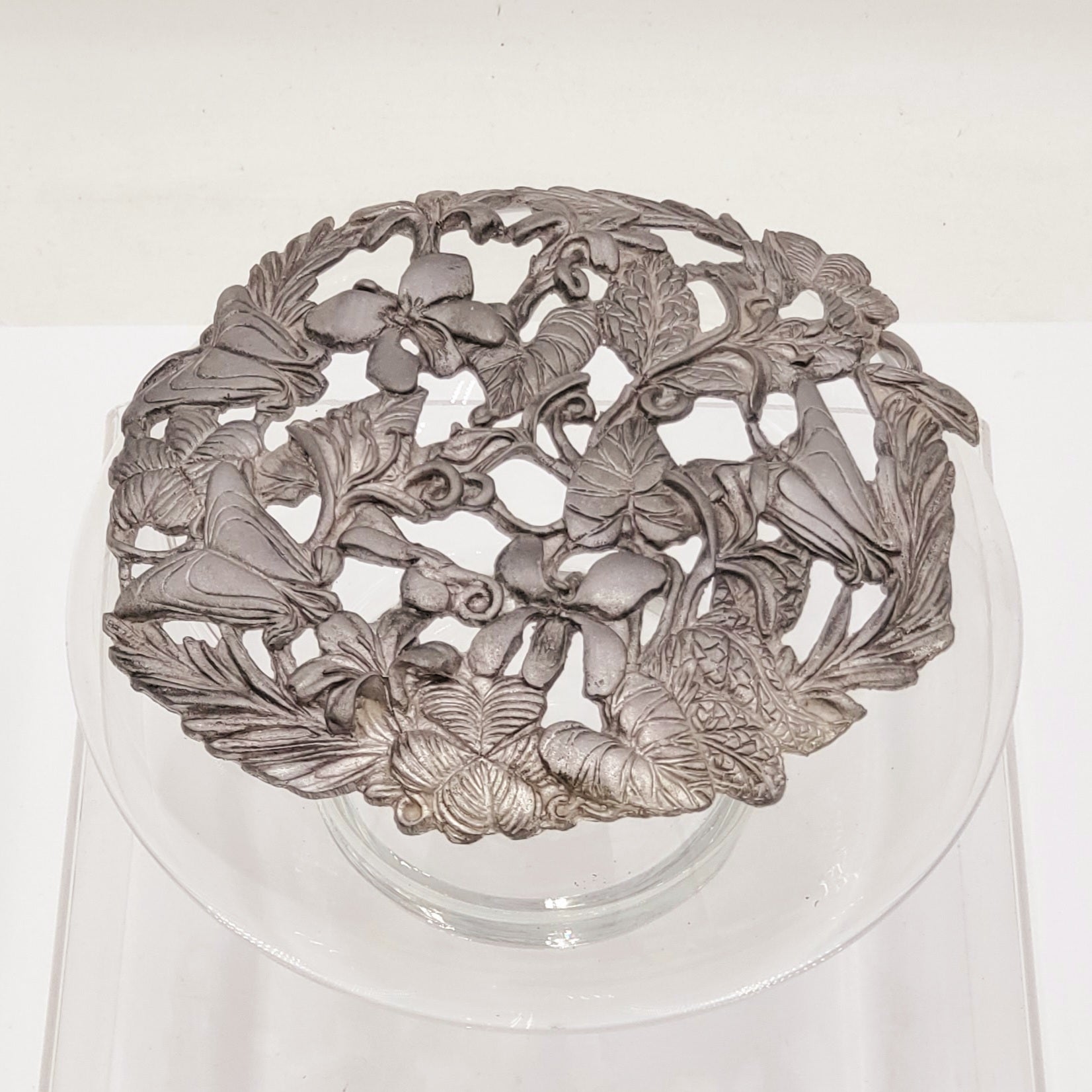 Metzke Pewter Glass Potpourri Flowers Dish