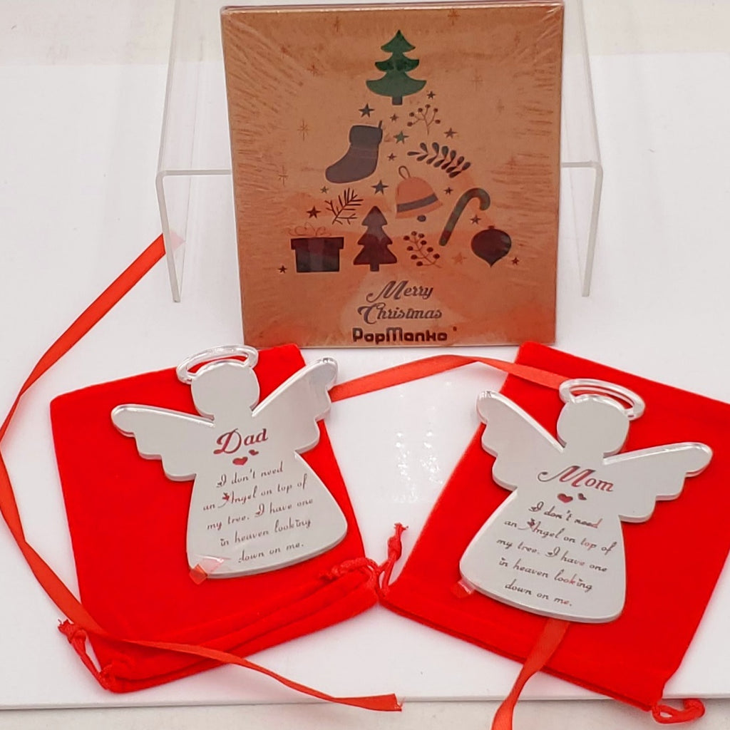Christmas Memorial Angel Baubles, Christmas Memorial Ornaments, Mirror Acrylic Christmas Tree Remembrance Decorations Bereavement Gift To Remember Loved Ones Xmas - Mom and Dad