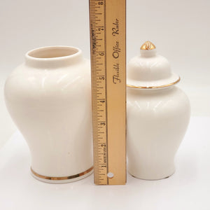 Mosaic Japanese Ginger Jar and Vase Set- Orange Floral and Butterfly Design with Gold Trim