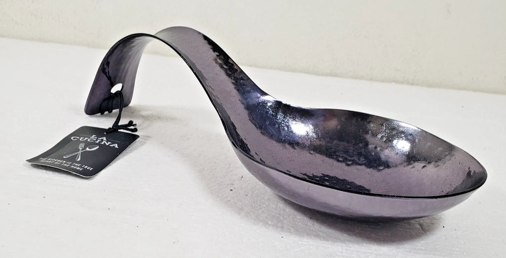 Hammered Metal Spoon Rest, Gray, 4"x9"Long, 2.5"H