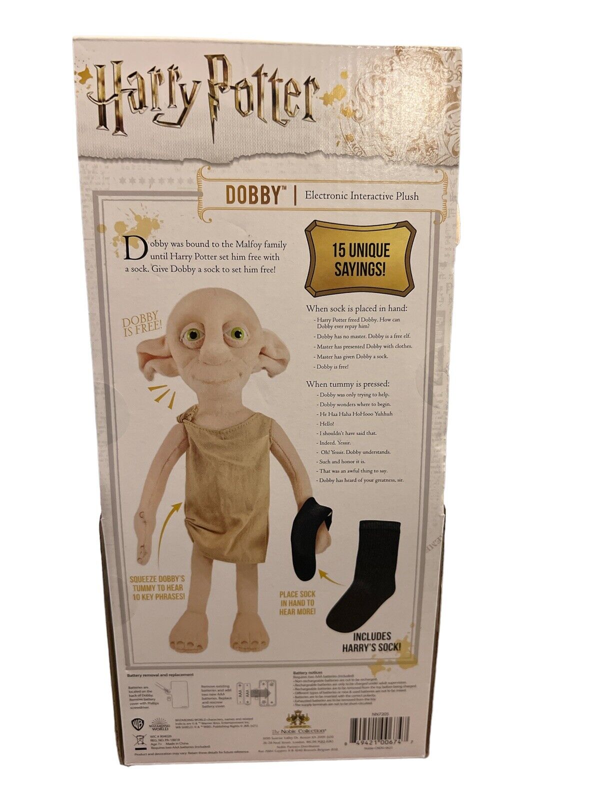 HARRY POTTER INTERACTIVE TALKING DOBBY THE FREE ELF SOFT PLUSH TOY
