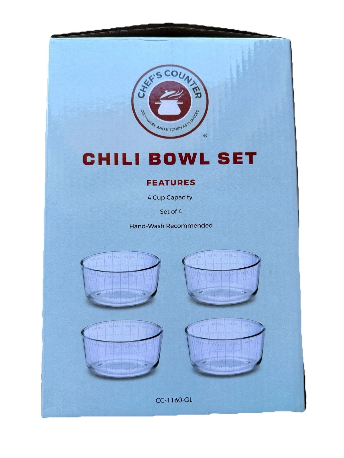 Chef's Counter Glass Chili Bowl Set of 4 Clear Football Field Design 4 cup cap