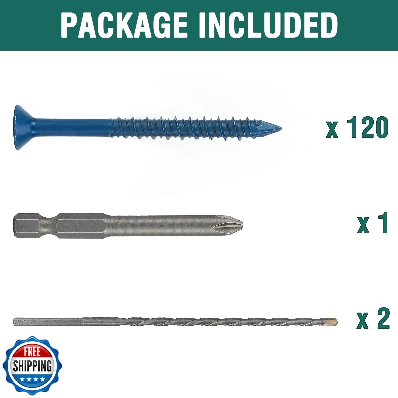 3/16" x 2-3/4" Concrete Screws (120 PCS) Flat Head