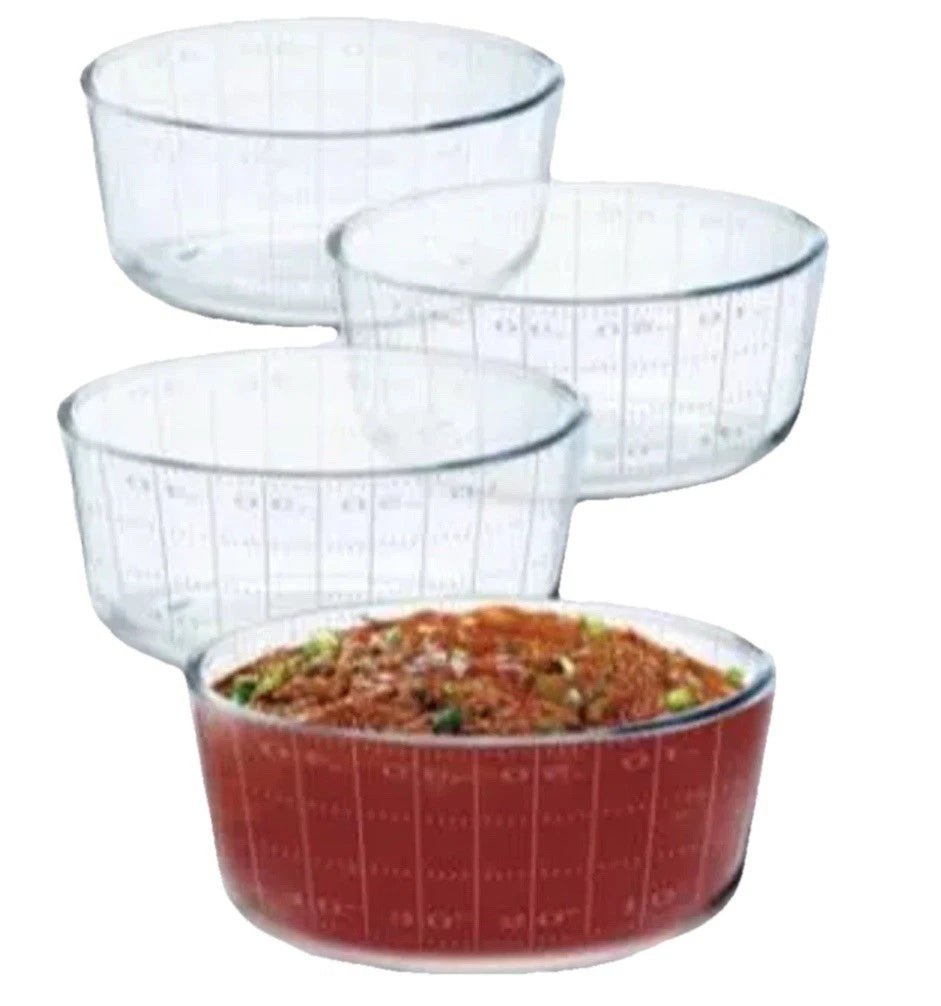Chef's Counter Glass Chili Bowl Set of 4 Clear Football Field Design 4 cup cap