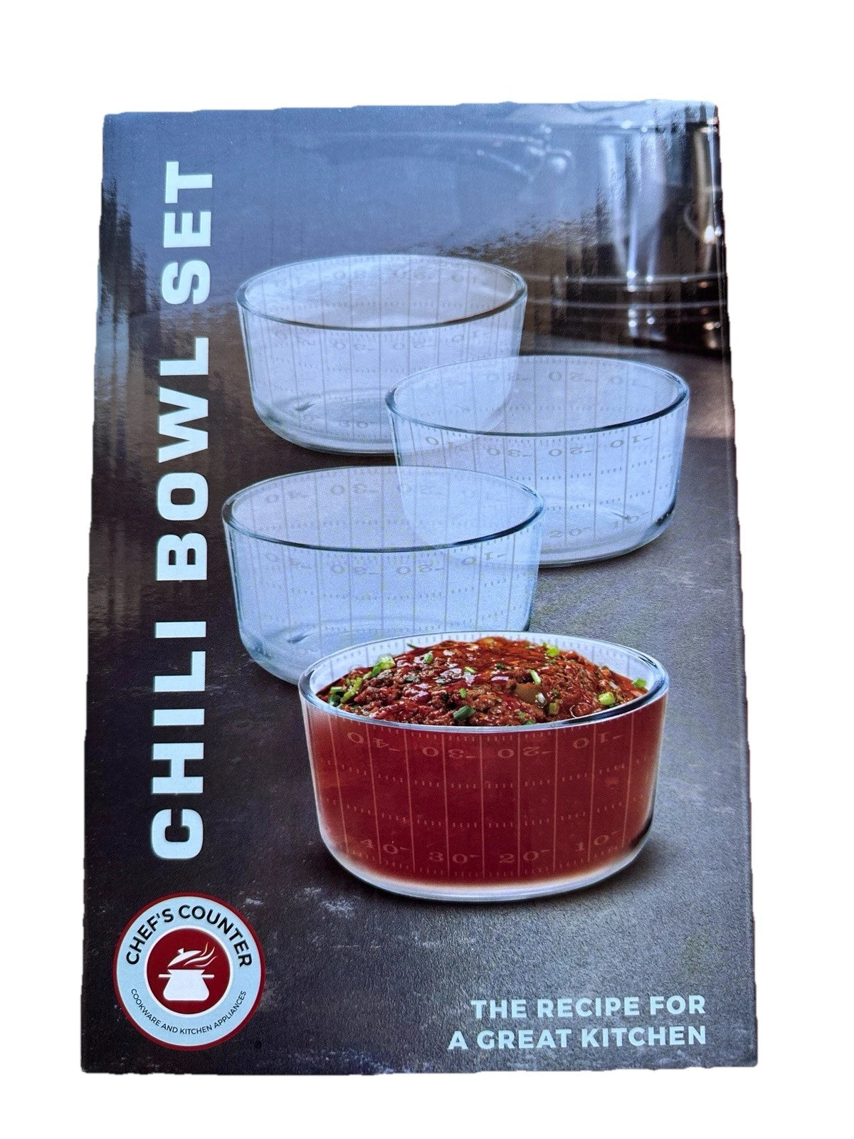 Chef's Counter Glass Chili Bowl Set of 4 Clear Football Field Design 4 cup cap