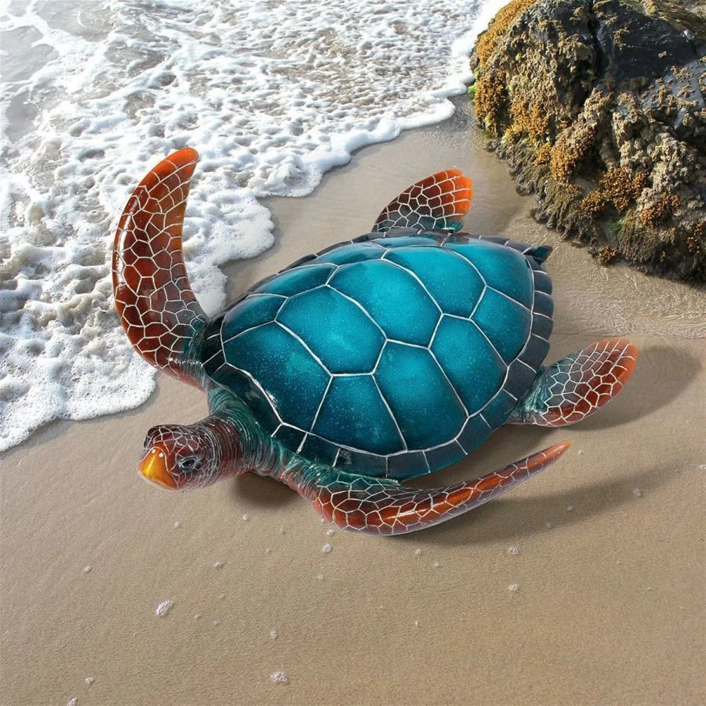 Blue Sea Turtle Statue, Large, Polyresin, 13.5"x14"x5"H