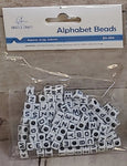 120ct Alphabet Beads, Squared, White/Black Size 0.24", 16.5g, 6x6mm