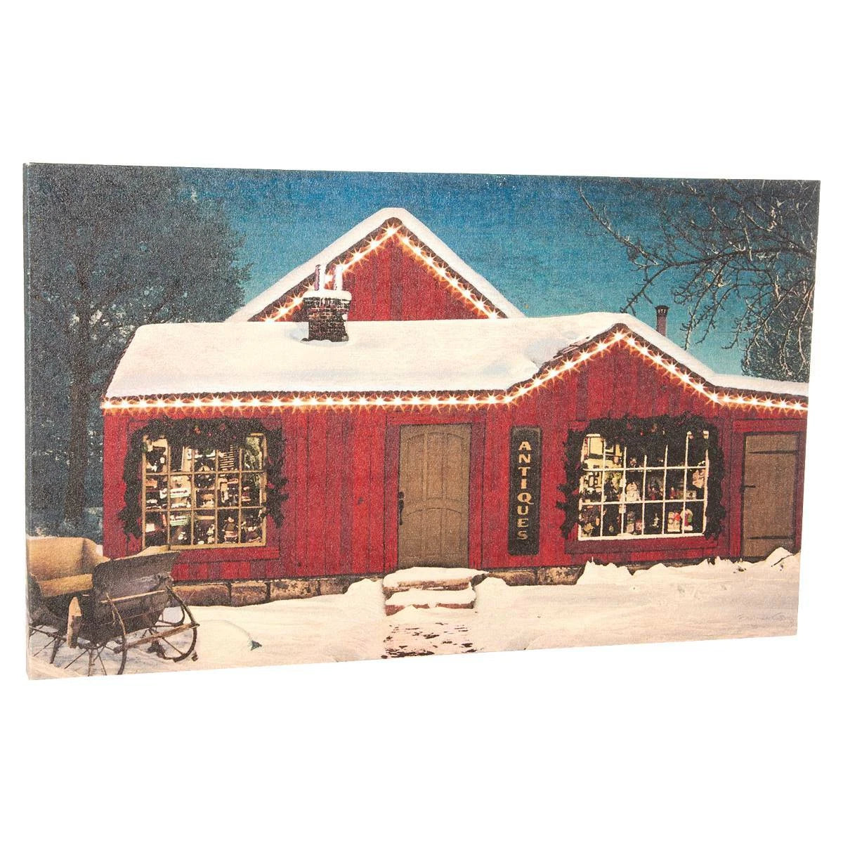 Light Up LED Picture Antique Christmas Store Sleigh Lighted Canvas (Batteries Not Included) 12" x 20"&nbsp;