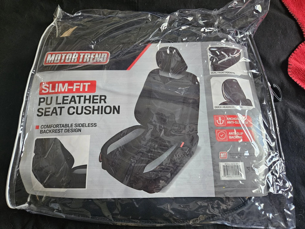 Slim Fit PU Leatherette Seat Cushion/Cover, Dual Pockets, Black, Polyurethane