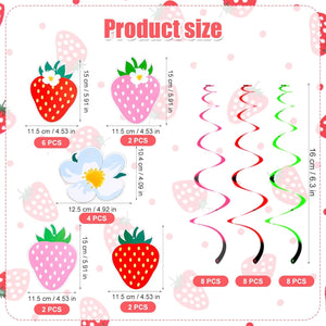 65Pcs Strawberry Birthday Decoration, Sweet Hanging Swirl Berry Banner & Cake Decor