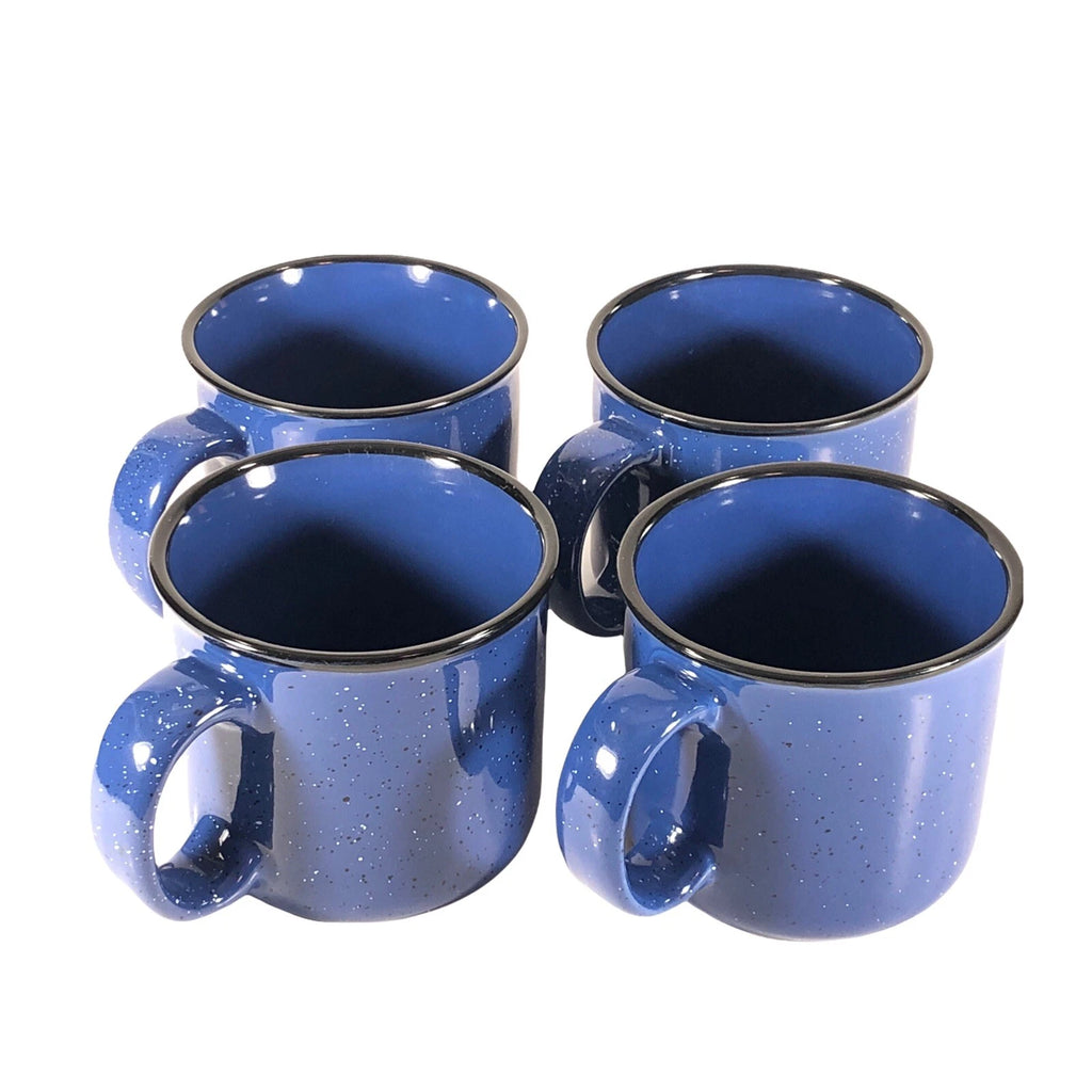 4ct Von Pok & Chang Speckled Blue Ceramic Marlboro Coffee Mugs Cups