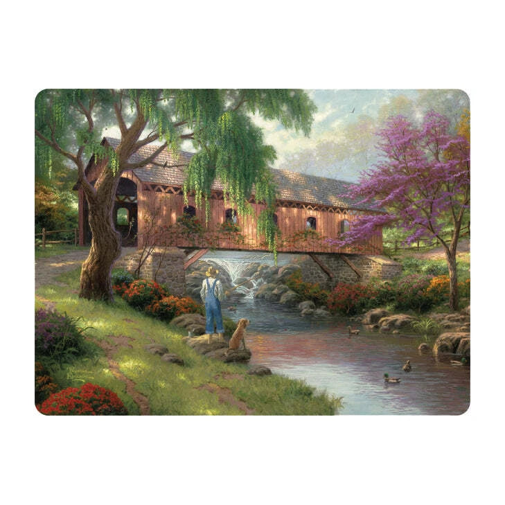 TEMPERED GLASS CUTTING BOARD - THOMAS KINKADE - THE OLD FISHING HOLE