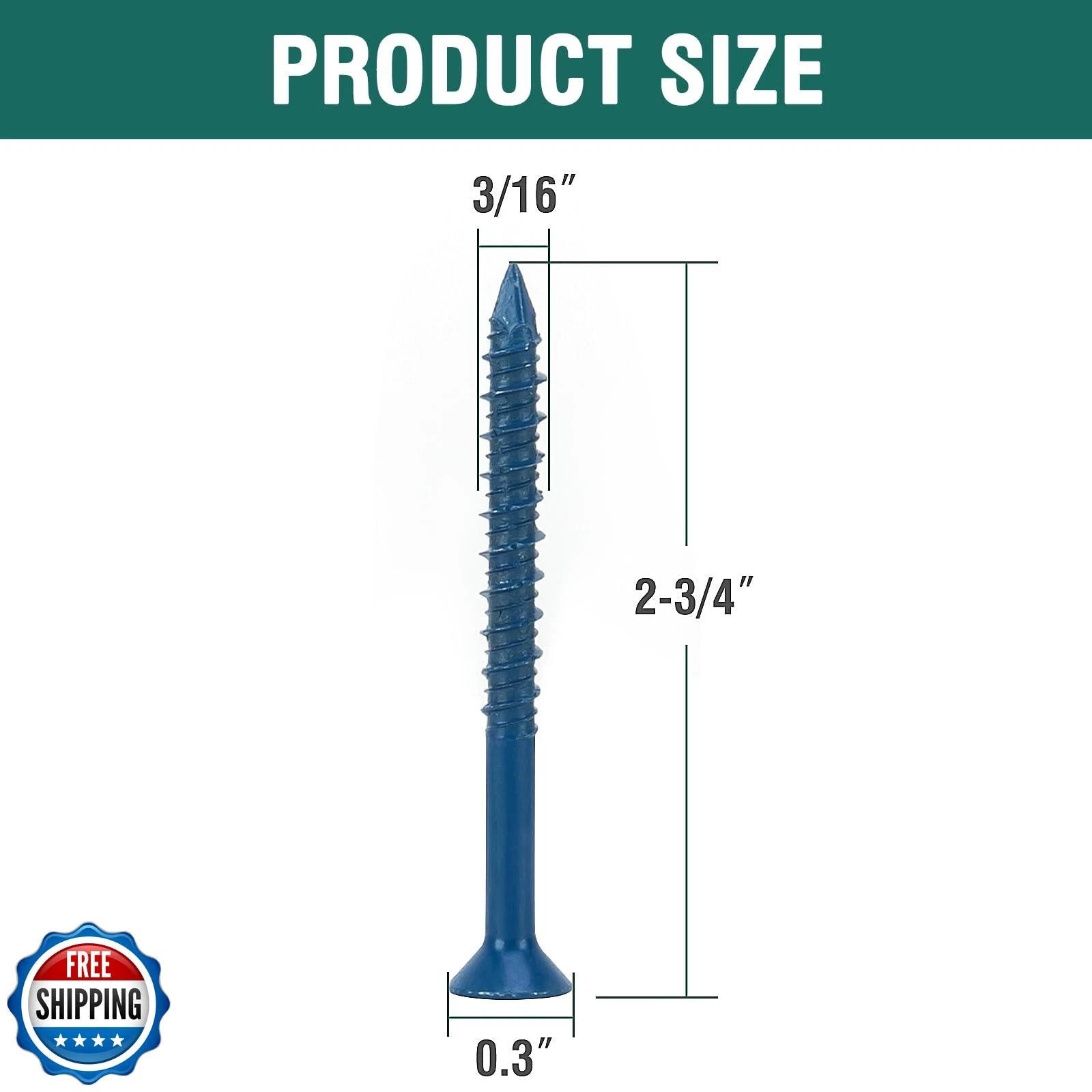 3/16" x 2-3/4" Concrete Screws (120 PCS) Flat Head