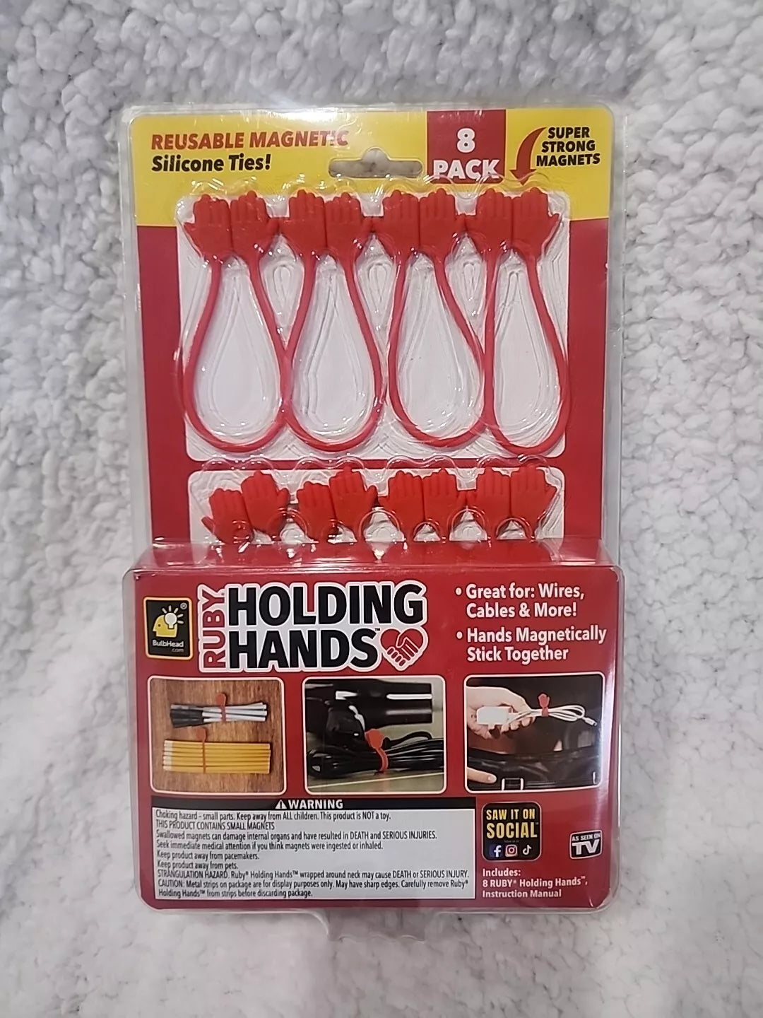Ruby Holding Hands Ultra-Powerful Magnetic Silicone Zip Ties, AS-SEEN-ON-TV