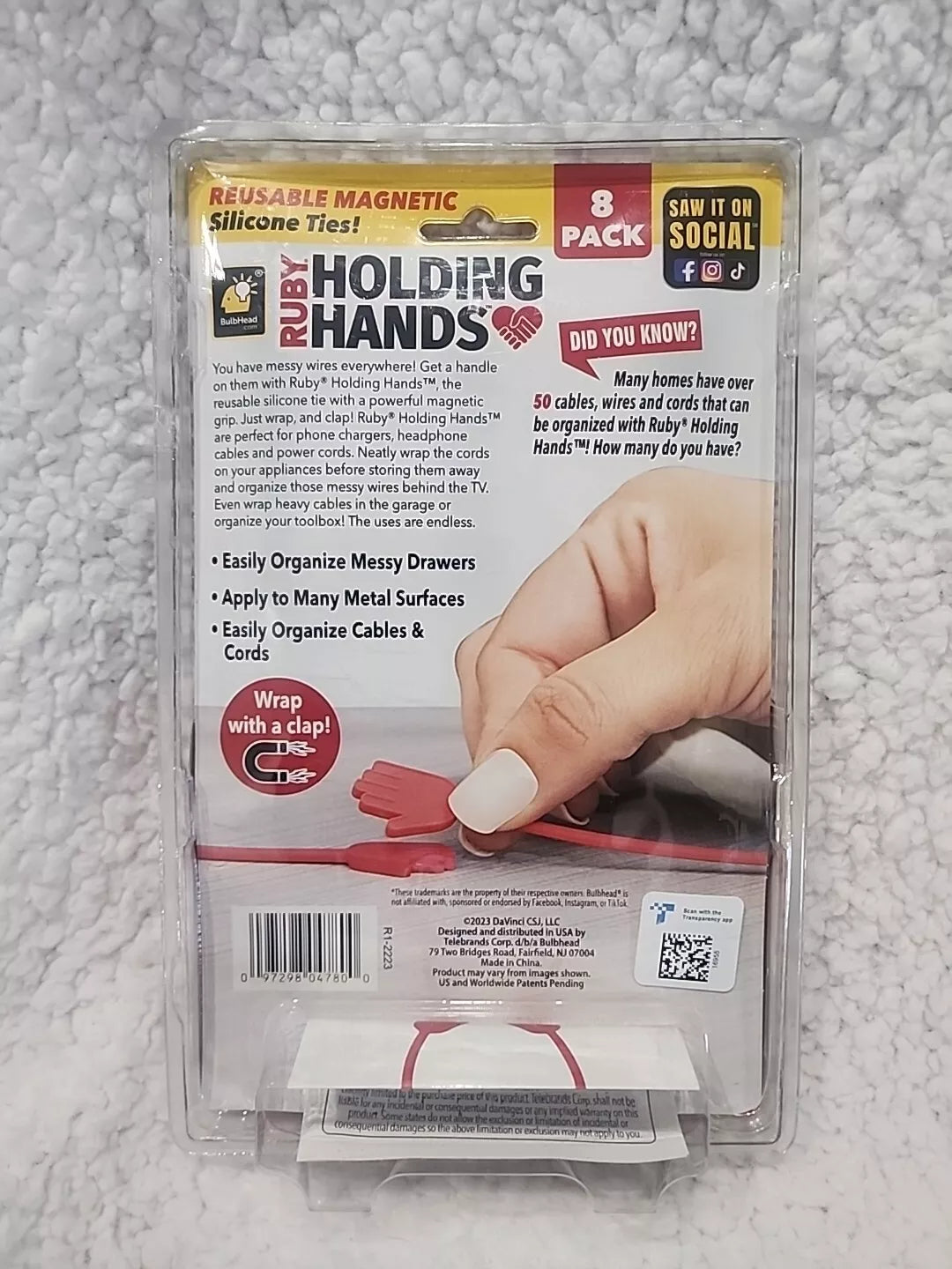 Ruby Holding Hands Ultra-Powerful Magnetic Silicone Zip Ties, AS-SEEN-ON-TV