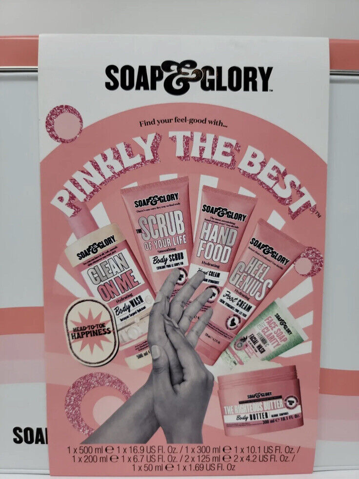 Soap & Glory Pinkly The Best Gift Set Six Full Size Beauty Items Aluminum Tin