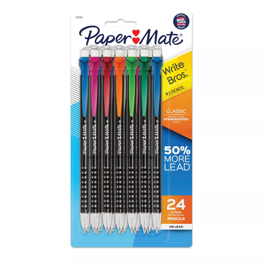 Mechanical Pencils, Write Bros. Classic #2 Pencil, Assorted Colors 0.7mm,24Count