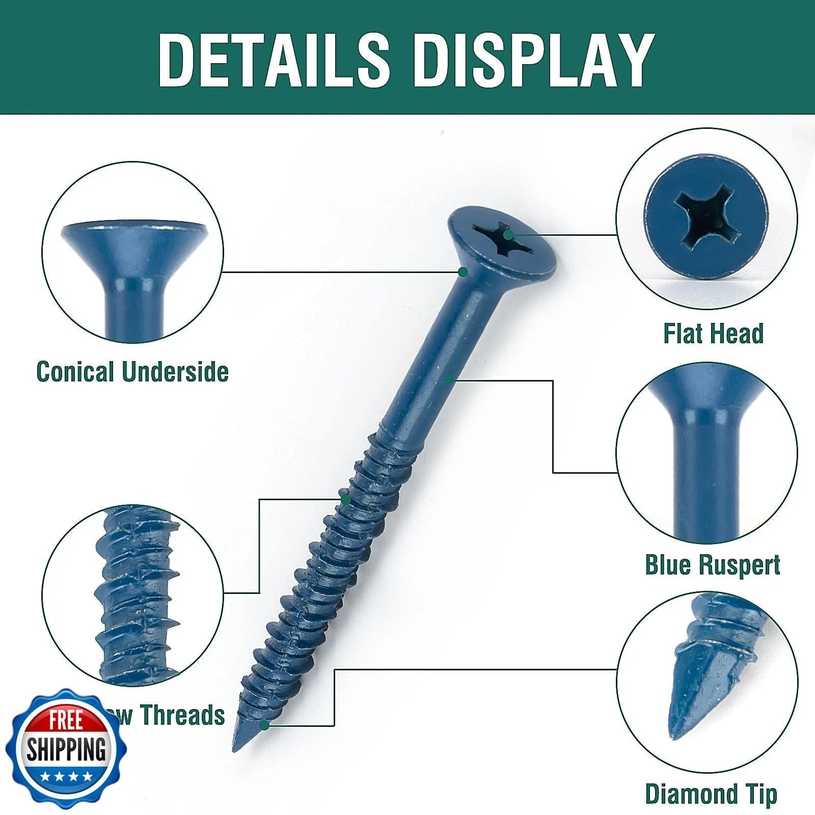 3/16" x 2-3/4" Concrete Screws (120 PCS) Flat Head