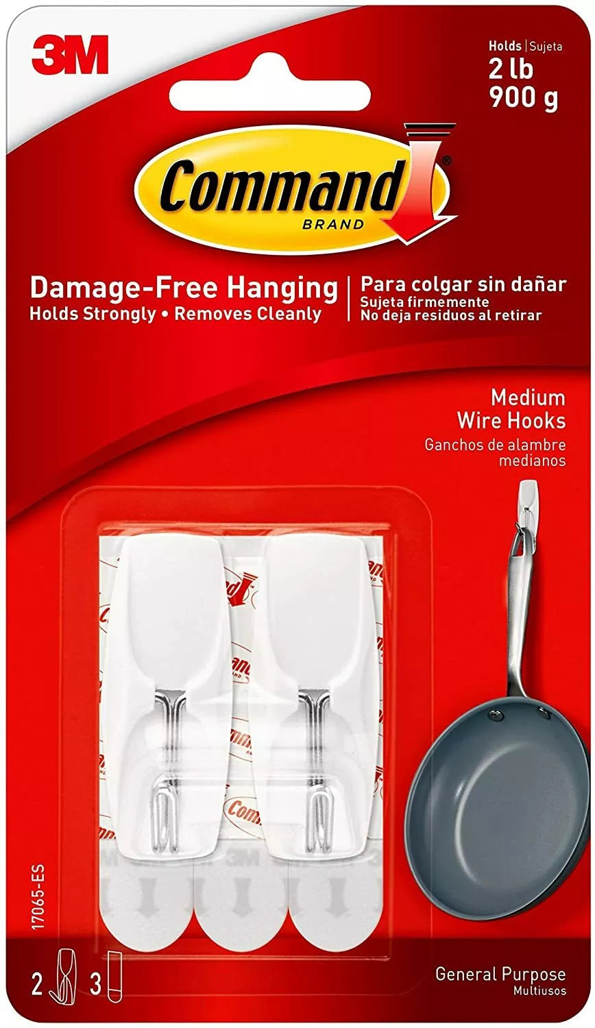 Command Wire Toggle Hook, Medium, White, 2-Hooks