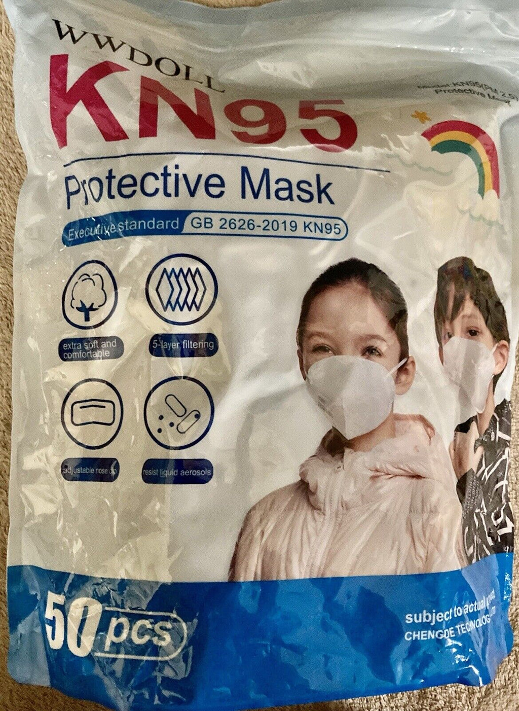 Disposable Face Mask 50 Pcs Gray 5-Ply Protection for Kids WWDOLL KN95 Children