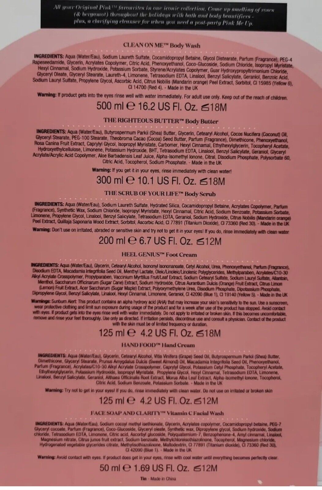 Soap & Glory Pinkly The Best Gift Set Six Full Size Beauty Items Aluminum Tin