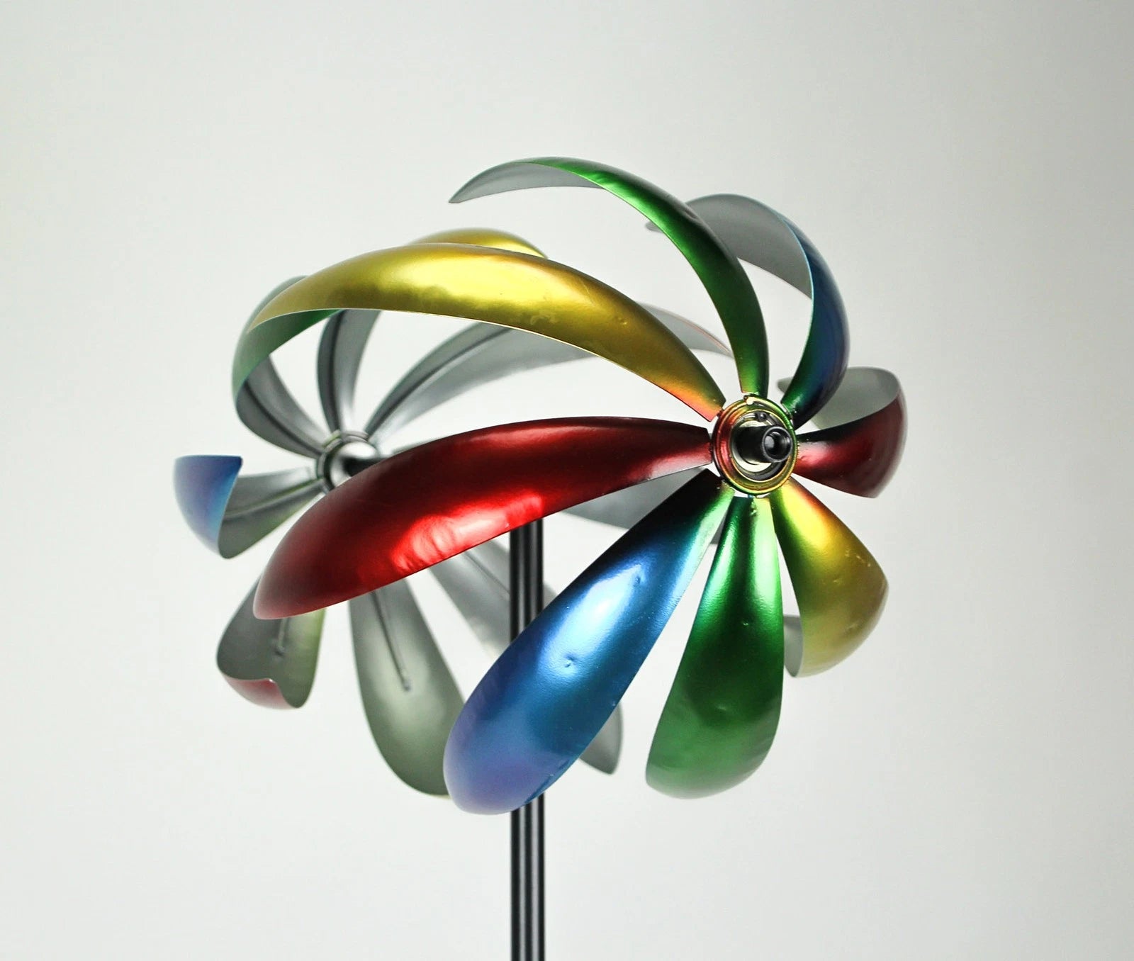 Metal Colorful Kinetic Spinner Yard Stake 15"x64"H