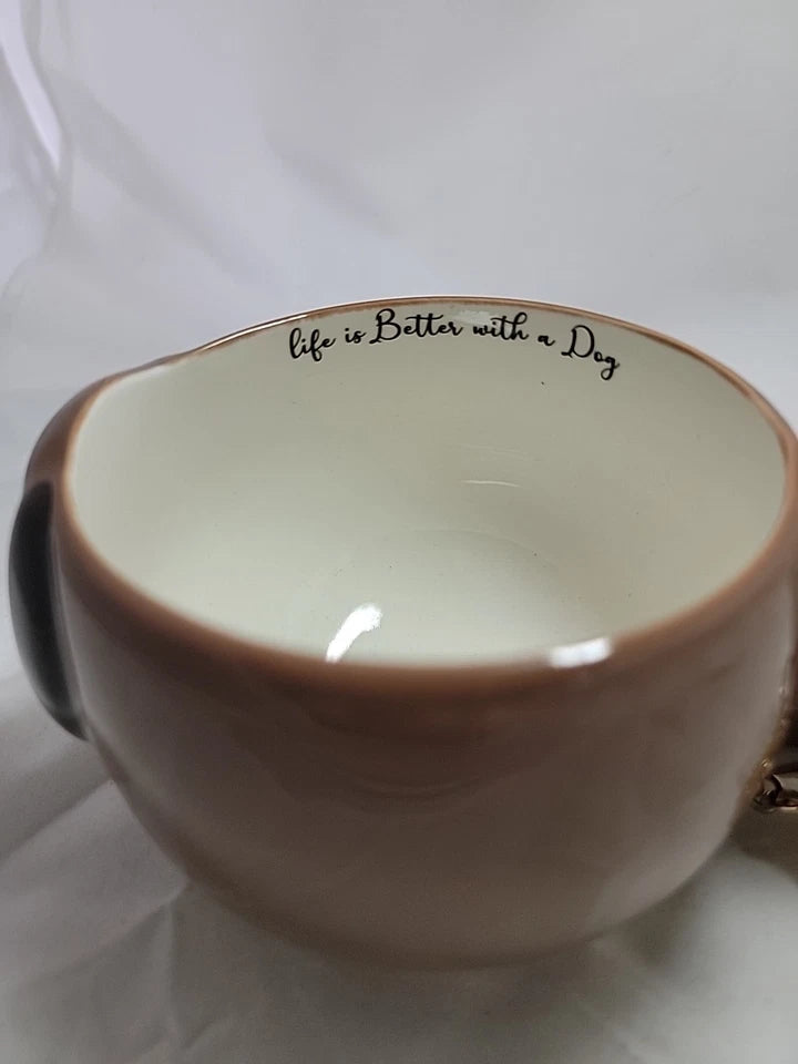 Coffee Tea Cup Mug Dog Face Paws W/keychain Ceramic Brown 12.5 FL OZ