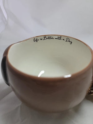 Coffee Tea Cup Mug Dog Face Paws W/keychain Ceramic Brown 12.5 FL OZ