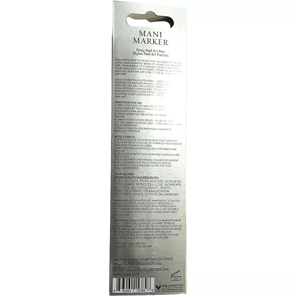 Nails Inc London Mani Marker Easy Nail Art Pens Star Silver