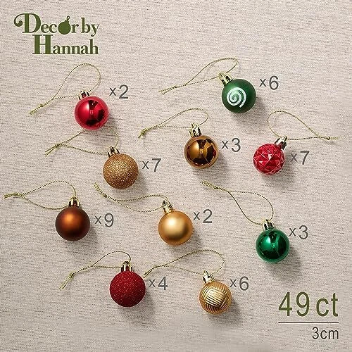 Decorbyhannah Christmas Ornaments,49ct 30mm Mini Red Gold Red Green Gold