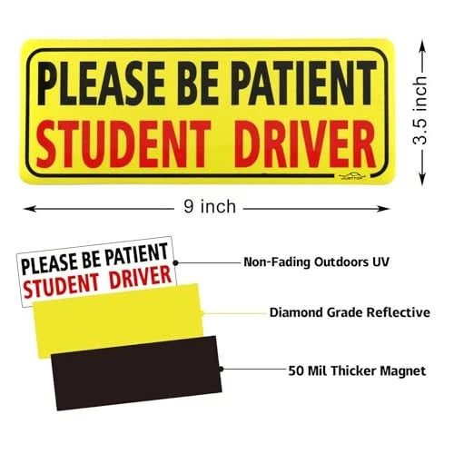 3pcs Student Drive Magnet for Car, Please Be Patient --Black & red Magnet New Drivers