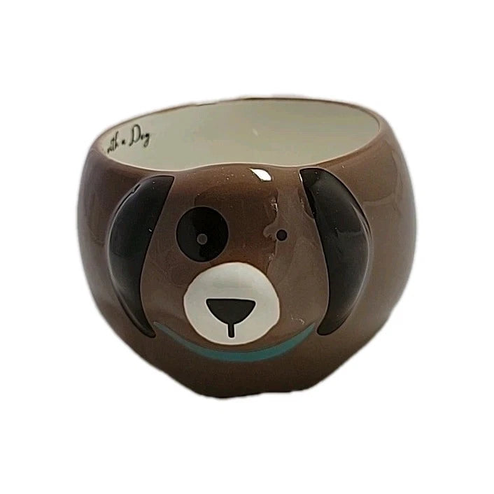 Coffee Tea Cup Mug Dog Face Paws W/keychain Ceramic Brown 12.5 FL OZ