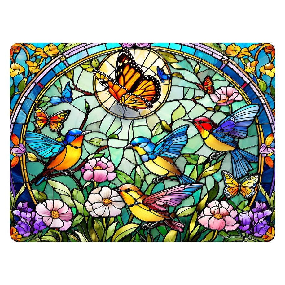 TEMPERED GLASS CUTTING BOARD - STAINED GLASS BIRDS/BUTTERFLY-12" X 16"