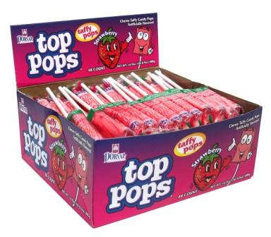 DORVAL STRAWBERRY TOP POPS - Chewy Taffy Candy Pops