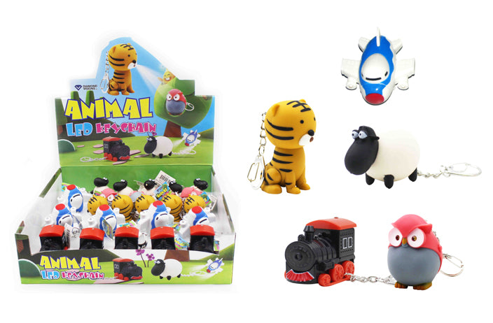 Novelty Animal/Vehicle LED KEYCHAIN with SOUND (Choose -Tiger, Owl, Sheep, Train, Airplane)