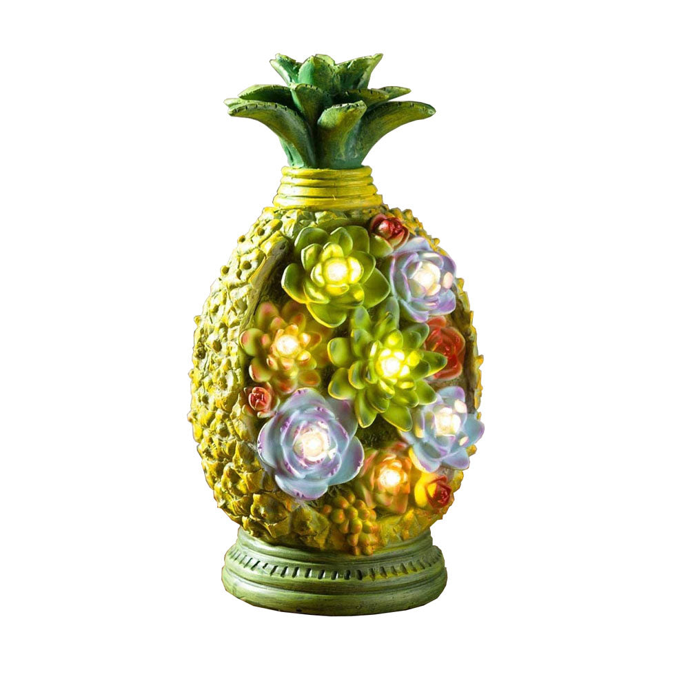 Solar Resin Garden Pineapple w/Illuminated Succulents 5.5x10.5H