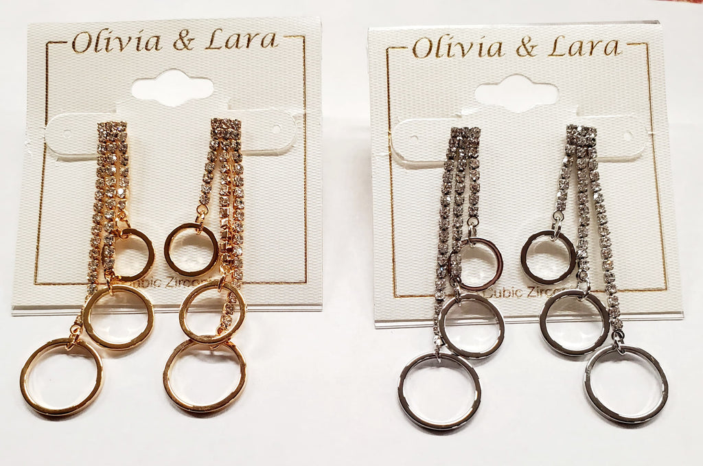3 Row Crystal Chain w/ Circle Ends Earrings