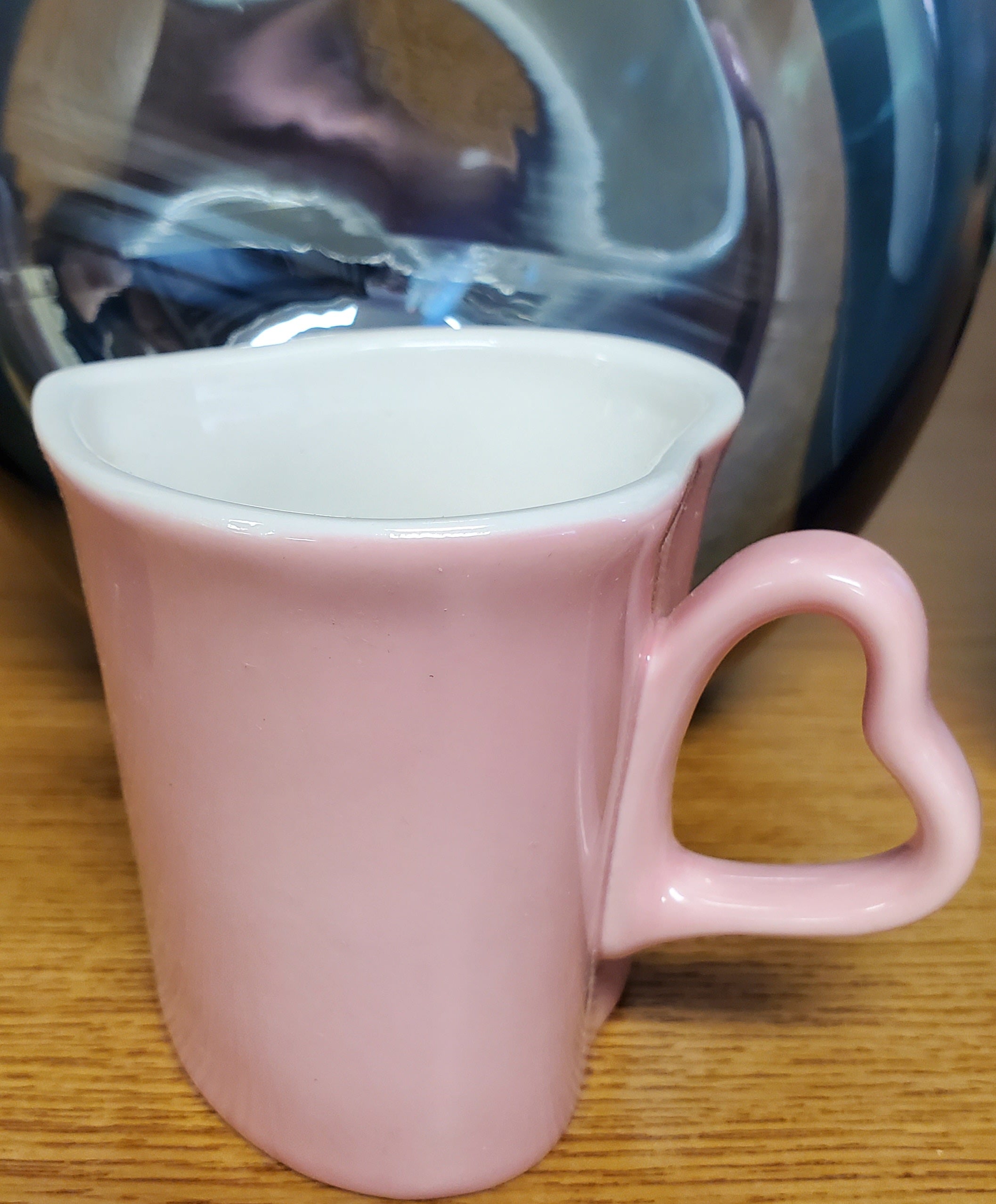 Ceramic Pink Heart Shaped Cup w/Handle 3" Tall