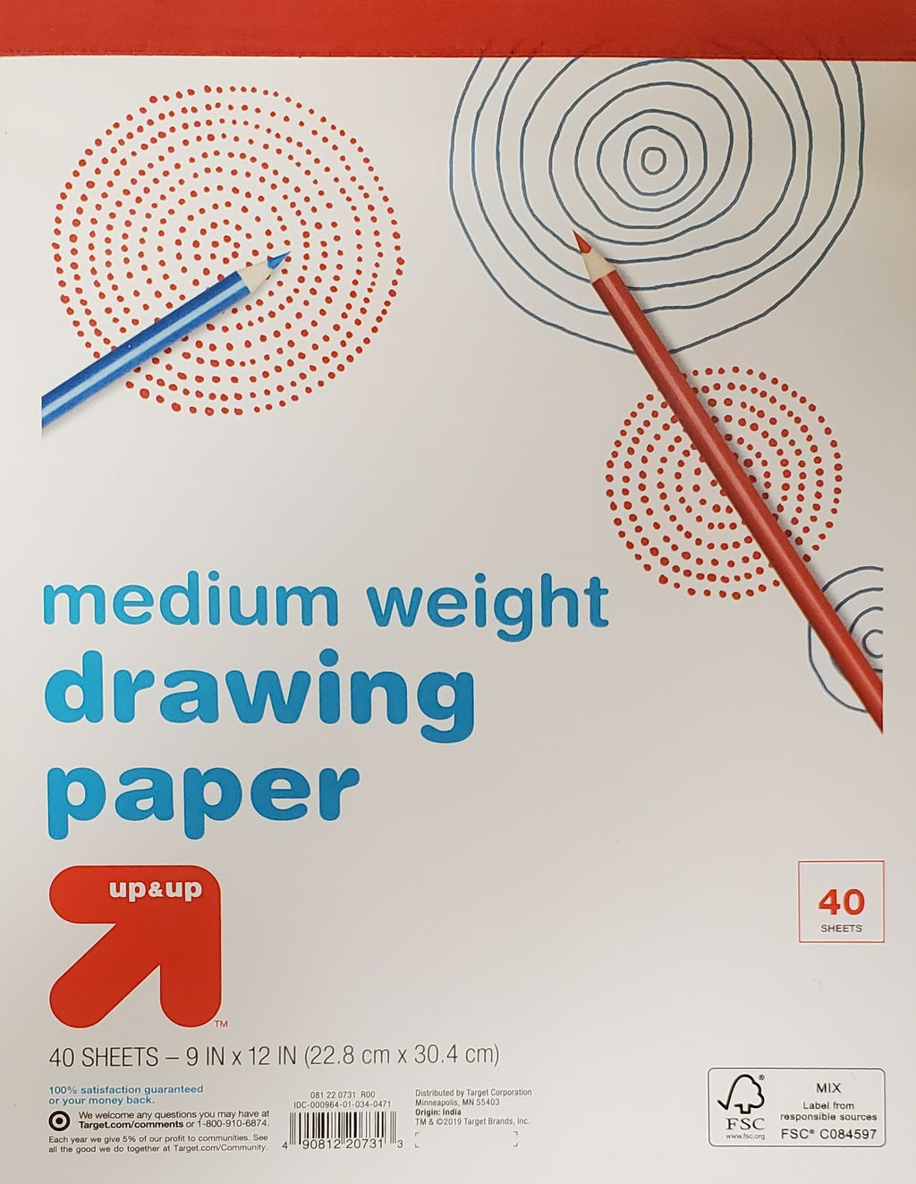 LS - Up & Up Medium Weight Drawing Paper. 40 Sheets - 9" x 12"