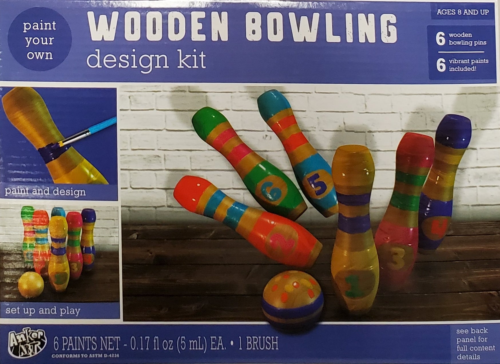 Wooden Bowling Set - With Paint Design Kit