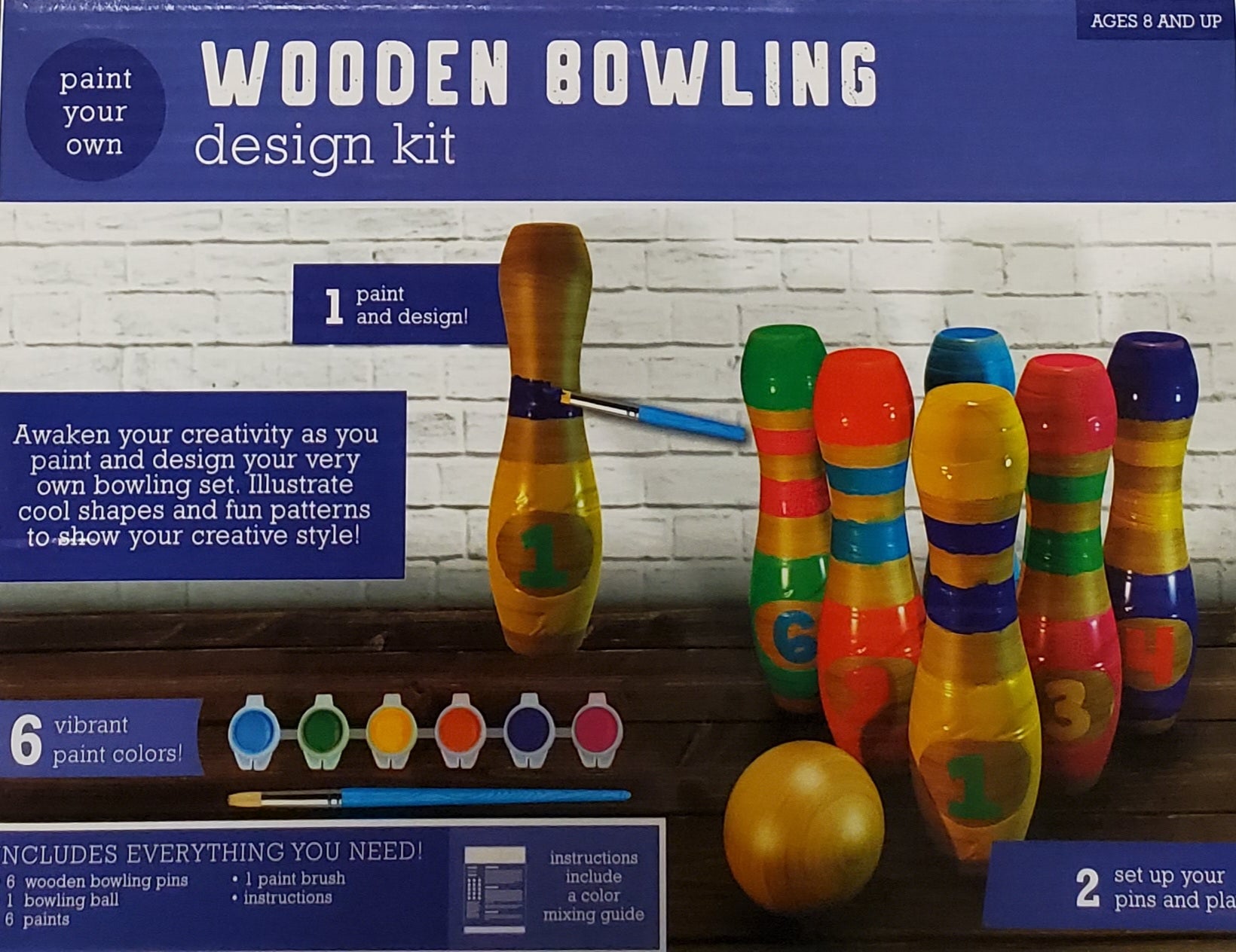 Wooden Bowling Set - With Paint Design Kit