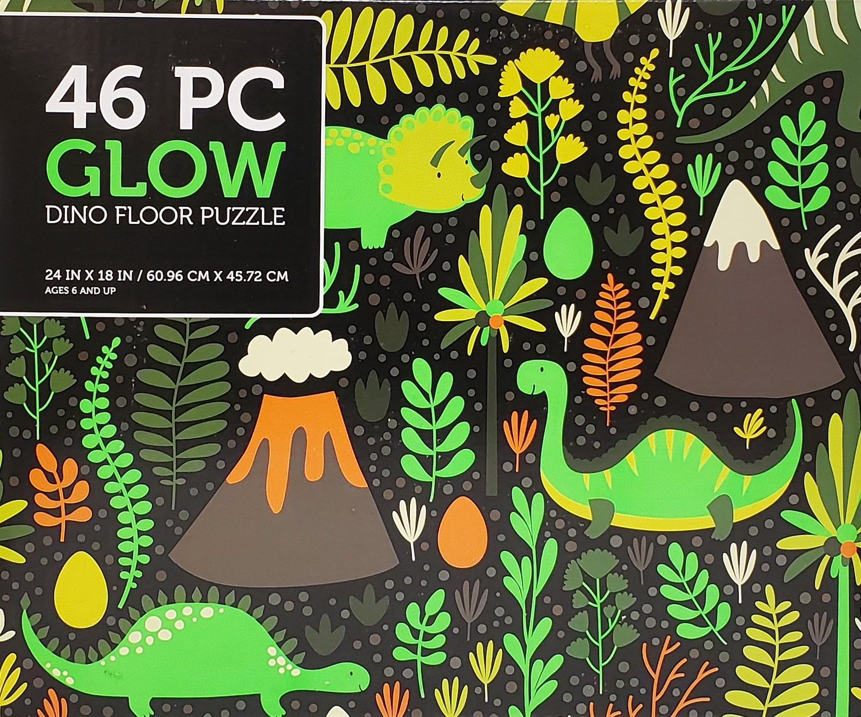 46 Pc Large Glow Dinosaur Floor Puzzle 24" x 18"