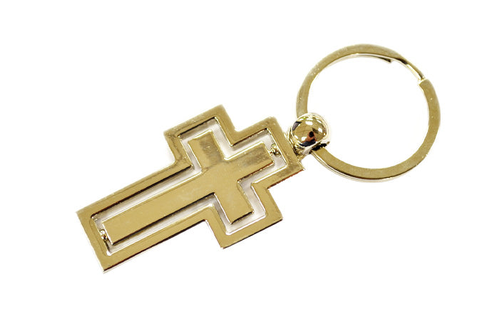 CHROME CROSS KEYCHAIN WITH SPINNING CENTER CROSS